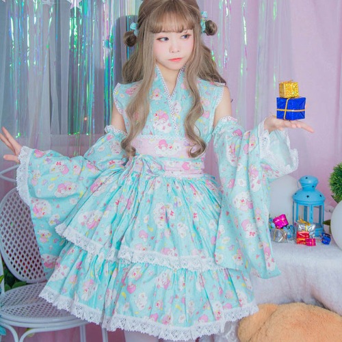 Kawaii Kimono Dress - Blue / L