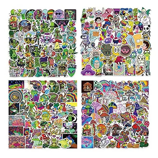 
                            200 PCS Stoner Psychedelic Stickers,Mushrooms, Aliens, Frogs, Cartoon Characters Mixed Psychedelic Stickers,Vinyl Waterproof Stickers for Laptop,Water Bottles,Luggage,Computer,Cellphone,Skateboard
                        