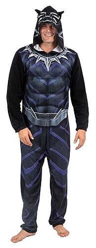 Marvel Men's Black Panther Hooded One Piece Pajama - Large - Black Panther Union Suit