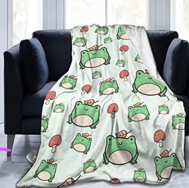 Pubnico Cute Green Frog Blanket , Flannel Blanket Fluffy Cozy Fuzzy Throws Non-Shedding for Nap Bed Sofa Couch Home Decor - Cute Green Frog 60"x50"