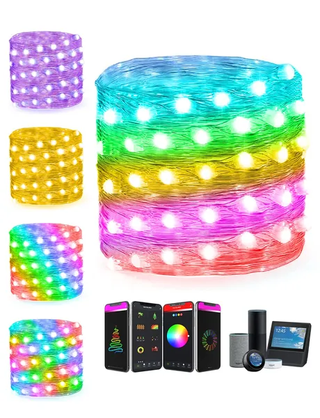 Nobent 16Ft Smart Fairy String Lights Work with Alexa Google Home, APP Control, 20 Scenes RGB Color Changing Led Twinkle Lights Music Sync Halloween Lights for Christmas Room Bedroom Party Wall Decor - Voice Control-16Ft