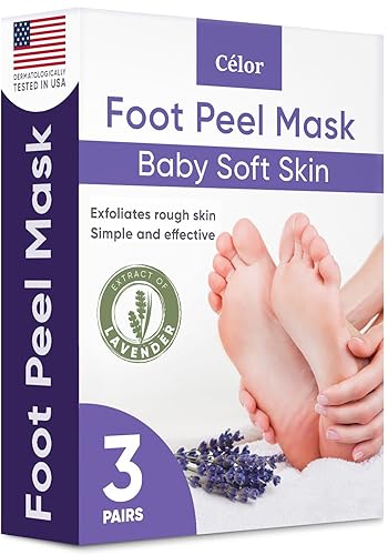 Foot Peel Mask (3 Pairs) - Foot Mask for Baby Soft Skin - Remove Dead Skin, Dry, Cracked Feet & Callus, Foot Spa, Made with Aloe Vera Extract for Women and Men Feet Peeling Mask Exfoliating, Lavender - Lavender - 3 Pair (Pack of 1)