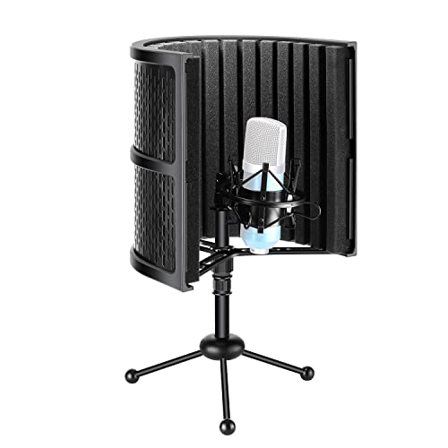 Neewer Tabletop Compact Microphone Isolation Shield with Tripod Stand, Mic Sound Absorbing Foam for Studio Sound Recording, Podcasts, Vocals, Singing, Broadcasting (Mic and Shock Mount Not Included)
