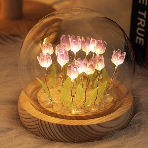 Glowing LED Tulip Nightlight Globe - 20Pcs Flower / Purple