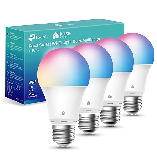 Smart Light Bulbs, Full Color Changing Dimmable Smart WiFi Bulbs Compatible with Alexa and Google Home, A19, 9W 800 Lumens,2.4Ghz only, No Hub Required, 4 Count (Pack of 1), Multicolor (KL125P4) - 800 Lumens, 4-Pack