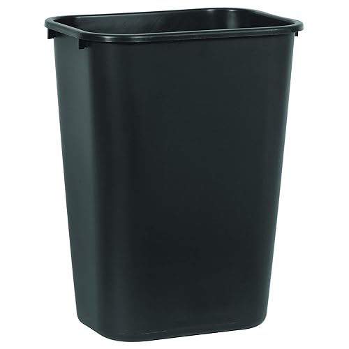 Rubbermaid Commercial Wastebasket Trash Container, 41QT/10.25 GAL, Plastic, Black, Stackable Trash Can for Bedroom/Bathroom/Office, Fits Under Desk/Sink/Cabinet - 10 Gallons - Black - 1