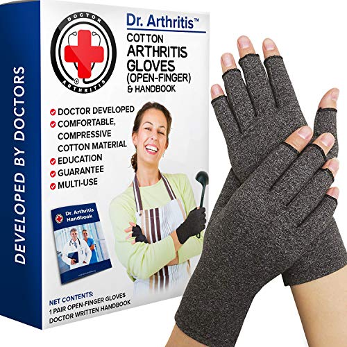 Doctor Developed Compression Gloves for Women and Men/Open-Finger Arthritis Gloves/Typing Gloves/Hand Compression Gloves for Arthritis & Carpal Tunnel, With Doctor Handbook (Grey, XS) - 1 Pair - X-Small