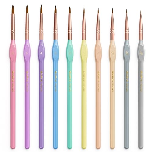 Nicpro 10PCS Micro Fine Detail Paint Brush Set, Macaron Pastel Small Miniature Fine Tip Detail Brushes Kit for Acrylic Oil Watercolor, Craft, Models, Rock Painting, Paint by Number