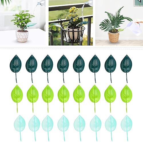 Vagocom 24Pcs Plant Pot Watering Funnel Devices, Blue, Green, Dark Blue, Leaf Design, 50 Cubic Inches, Plastic, 24 Pcs