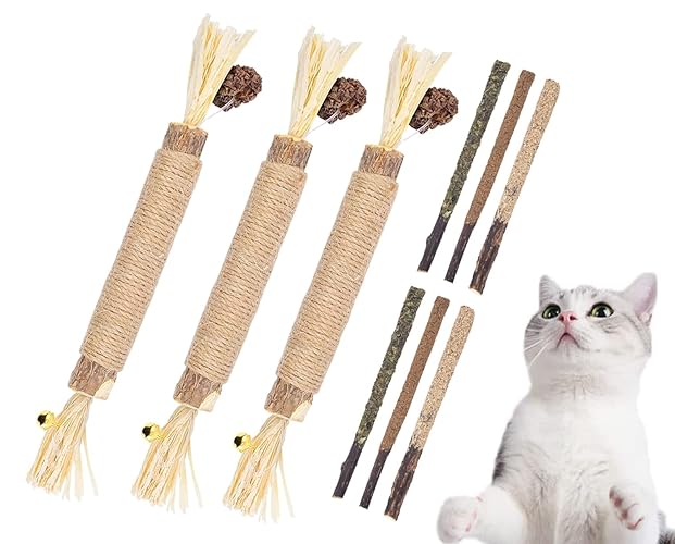 NON-SQUARE Silvervine Sticks for Cats, 9 PCS Natural Catnip Chew Toys for Kittens Teeth Cleaning, Matatabi Chew Sticks Cat Teeth Cleaning Toy, Increase Appetite, Calm Cat Anxiety and Stress(Bell) - Bell