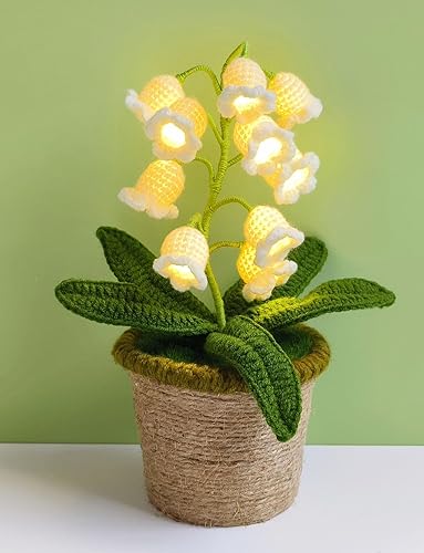 Lily of The Valley Lamp,Crochet Artificial Flowers with Night Lights Warm Light Lamp Women Gift Ideas for Birthday Christmas Valentine Mother's Day, Desk Home Office Decor - Large