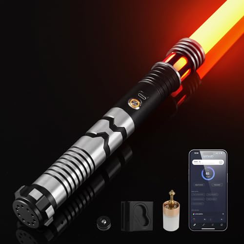 CUSTOM SABER Smooth Swing RGBX Light Saber, Motion Control for Turn on/Off The Blade, 12 Sound Fonts, Support Dueling, Light Saber for Adults Gift with Belt Clip and Blade Plug-Black - 16 Sound Fonts - Black