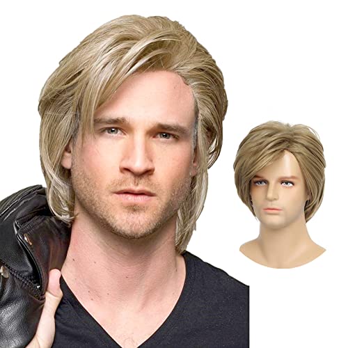 Swiking Men Wigs Blonde Layered for Male Guy Short Fluffy Natural Hair Synthetic Halloween Cosplay Costume Party Full Wigs (Blonde) - Blonde