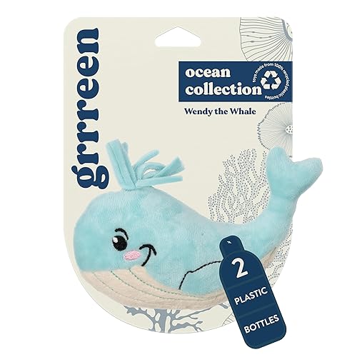 GRRREEN Stuffed Animal Cat Toy | Ocean Collection | Whale Kicker Toy for Indoor Cats | Cute Interactive Plush Toys for Swatting and Playing| Made of Eco-Friendly Materials - Go Green! - Wendy the Whale