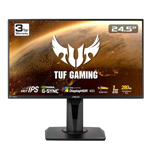 ASUS TUF Gaming 24.5 inch VG259QM Monitor | 1080P Full HD (1920 x 1080) | Fast IPS | 280Hz | G-SYNC Compatible - 24.5" FHD 280Hz G-SYNC Height Adjust