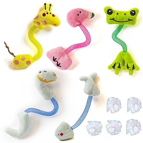 uyiixoxo Cat Toys, Cat Chew Toy for Teeth Cleaning, Soft and Durable Crinkle Sound Catnip Toys, Springs Cat Toy, Interactive Cat Kicker Toys for Indoor Cats (Pack 10)