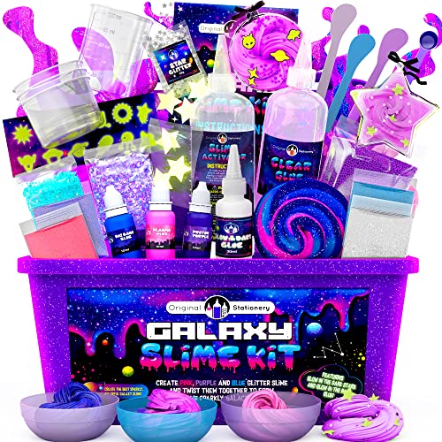 Original Stationery Galaxy Slime Kit mit Glow in The Dark Kleber und Sternen- Glitter & Galactic Slime! DIY Galaxie-Schleim Set um im Dunkeln Leuchtendem Galaktischen Schleim Machen