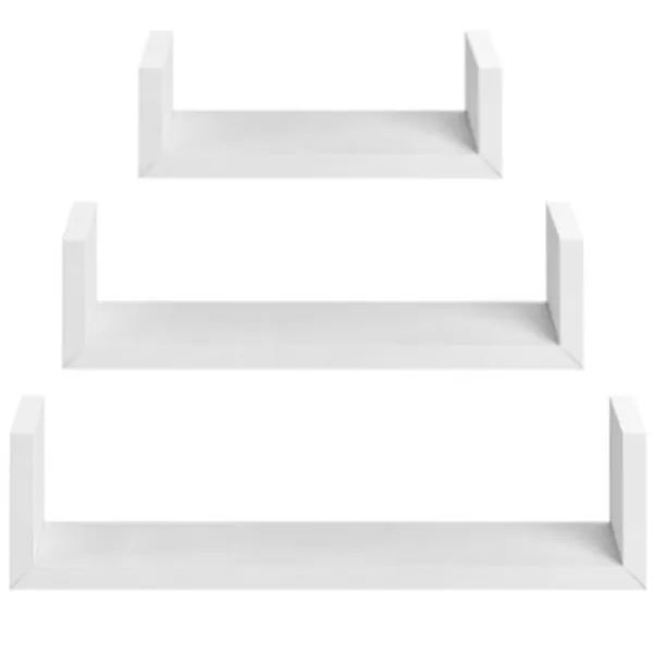 AMADA HOMEFURNISHING White Floating Shelves U-Shaped, Wall Shelf 3 Sizes for Bedroom, Bathroom, Living Room, Kitchen, AMFS13-W