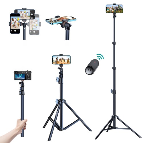 [𝗕𝗲𝘀𝘁 𝗤𝘂𝗮𝗹𝗶𝘁𝘆] 67" Phone Tripod, 𝗦𝘁𝘂𝗿𝗱𝘆 & 𝗣𝗼𝗿𝘁𝗮𝗯𝗹𝗲 iPhone Tripod Stand with Remote, Selfie Stick Tripod for Cell Phone Tripod for iPhone 14 Pro Max Plus 13 Samsung All Phones - 