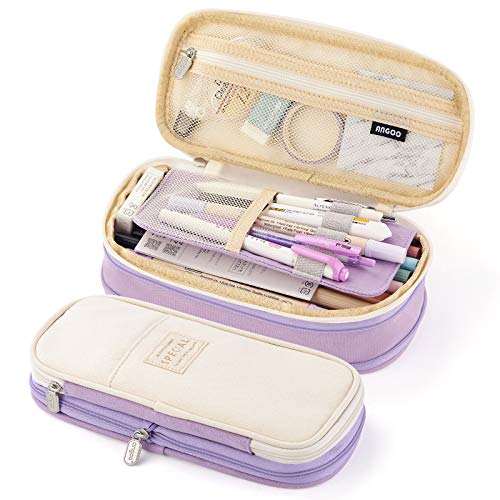 EASTHILL Big Capacity Pencil Pen Case Office College School Large Storage High Capacity Bag Pouch Holder Box Organizer Blue (Purple) - Purple