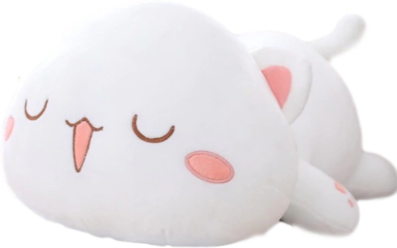 Kawaii Lying Cat Plush (4 VARIANTS, 3 SIZES) - 14″ / 35 cm / White (Sleepy)