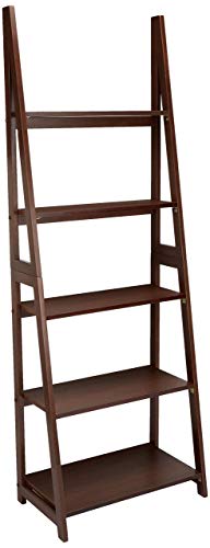 Amazon Basics Modern 5-Tier Ladder Bookshelf Organizer, Solid Rubberwood Frame, Walnut Finish, 14" D x 24.8" W x 70.1" H - Walnut