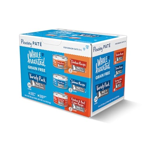 WholeHearted Grain Free Senior Wet Cat Food Pate Variety Pack, 3 oz., 24 Count. - 3 Ounce (Pack of 24)