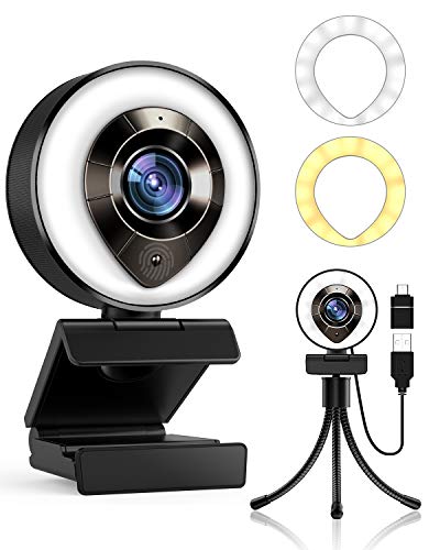 2021 Petocase HD 1080P Webcam with Microphone,Ring Light,Plug and Play,Adjustable Brightness,Advanced Auto-Focus,Privacy Protection,USB Streaming Webcam for PC Desktop Laptop MAC,Zoom Skype YouTube