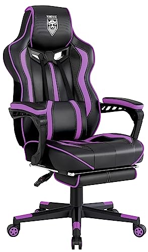 Vonesse Purple Gaming Chair with Footrest Reclining Computer Gaming Chair High Back Gamer Chair with Massage Ergonomic PC PU Leather Racing Gaming Chair Big and Tall Gaming Chairs for Adults Swivel - Purple