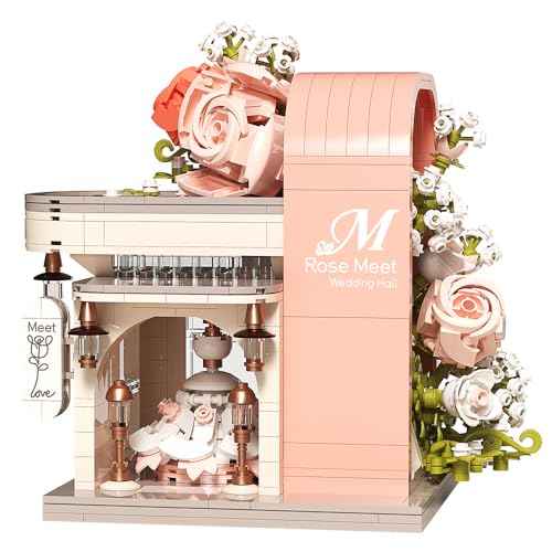 Wedding Dress Shop Building Set, City Street Series Flower House Building Block Toy Set Gift for Girl, 932PCS Mini Brick - Pink