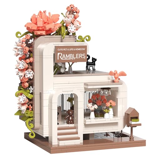 Flower House Building Set, Mini Brick Street View Building Block Toy Set Gift for Girl,929PCS - brown