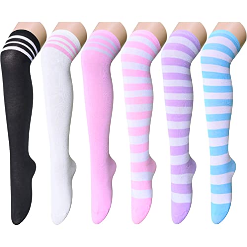 sockfun Striped Thigh High Socks Knee High Socks for Women Girls, Long Socks Over the Knee Socks - Medium - 5 Pairs Bright Colors 1 Pair Classic Color