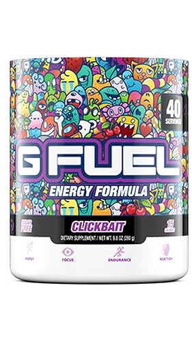 G Fuel Clickbait Energy Powder, Sugar Free, Clean Caffeine Focus Supplement, Water Mix, Cherry Pomegranate Flavor, with Focus Amino, Vitamin + Antioxidants Blend - 9.8 oz (40 Servings) - Cherry Pomegranate