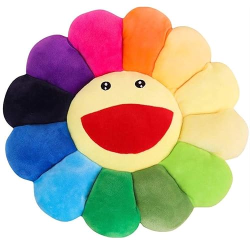 SNEPOO Smile Face Plush Rainbow Pillow, Sunflower Indie Decor Plush Pillow Soft & Comfortable Flower Floor Pillow for Home Reading Bed Room Decoration - 40CM - Rainbow Color
