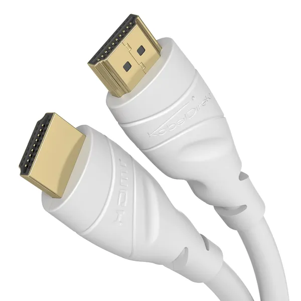 KabelDirekt – 4K HDMI-kabel och HDMI-sladd med anslutningar i helmetall – 15m – Stöder alla funktioner (4K@60Hz UltraHD 3D, 1080p FullHD, ARC, Ethernet, perfekt för PS4, XBOX, HDTV) - vit