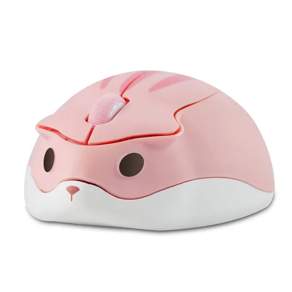 Mignon Hamster Forme Petite Souris sans Fil Silencieuse Animal de Bande Dessinée 1200DPI Mini Souris Portable Silencieuse pour Ordinateur Portable pour Voyage Scolaire Enfants Enfants Cadeau (Rose)
