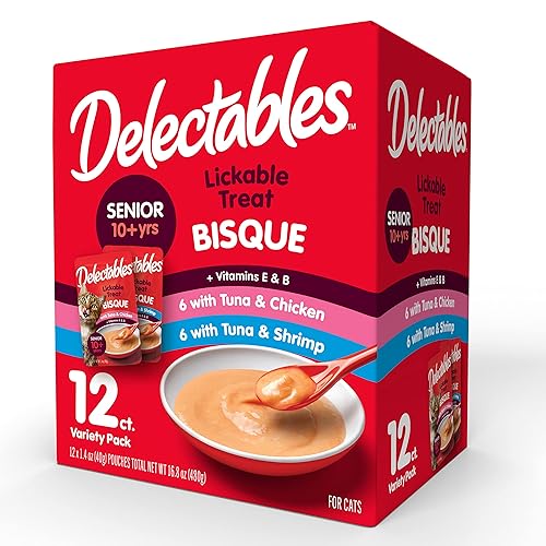 Hartz Delectables Bisque Lickable Wet Cat Treats for Senior Cats, Senior Variety 12 Countt - Senior Variety - 1.05 Pound (Pack of 1)