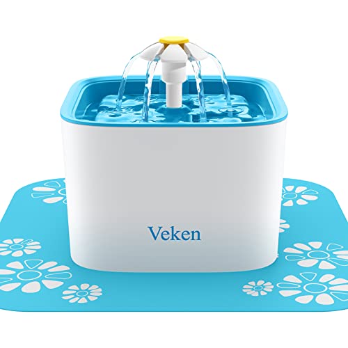 Veken Pet Fountain, 84oz/2.5L Automatic Cat Water Fountain Dog Water Dispenser with 3 Replacement Filters & 1 Silicone Mat for Cats, Dogs, Multiple Pets, Blue - Blue