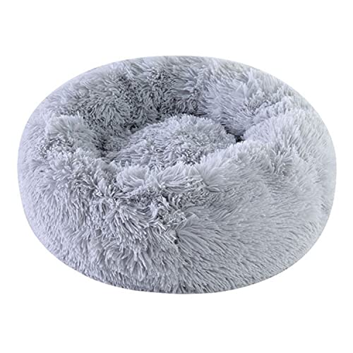 Dog Bed Calming Cat and Dog Beds, 20/24 inches Cat Bed, Round Donut Washable Pet Bed for Cat Puppy, Fluffy Plush Dog Bed with Anti-Slip Bottom (Gray, M (Medium)) - M (size medium) - Gray