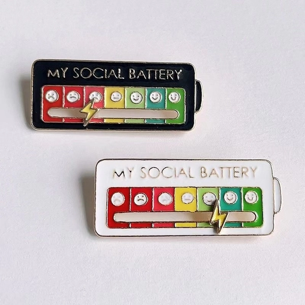 Social Pin, Cute My Social Battery Slider Pin,Social Mood Brooch Pin for 7 days,Cool Pin Gift,Sliding Interactive Social Enamel Pin,Gifts