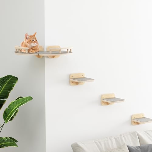 Megidok Modern Cat Wall Furniture, Cat Wall Shelves Fit Cat Up to 22Lbs with 3 Steps Cat Climbing Shelves, Cat Hammock,Floating Cat Shelves,Cat Wall Mounted Shelves and Perches,Gift for Cat