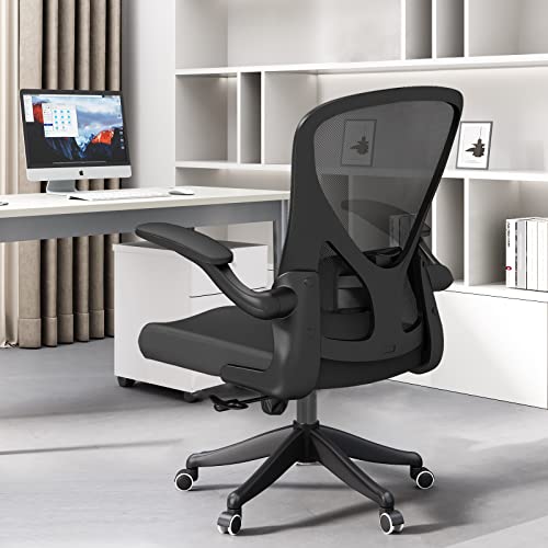 SICHY AGE Ergonomic Office Chair Home Desk Office Chair with Flip-Armrest & Cushion for Lumbar Support, high Back Computer Chair with Thickened Cushion Desk Chairs Ngray - Black Office Chair