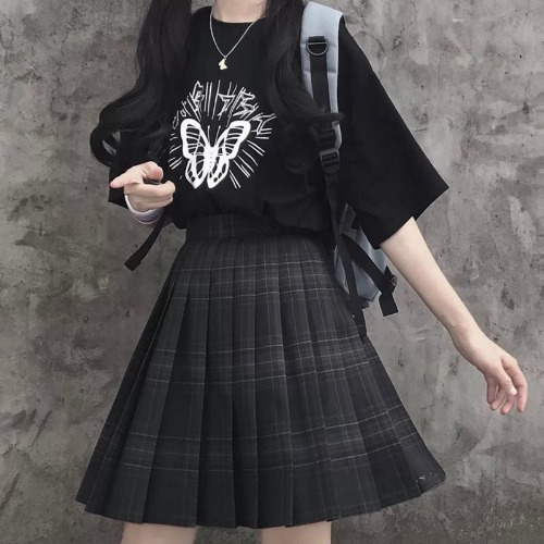 'No Turning Back' Black Grunge Plaid Skirt - Skirt and cravat / XXL