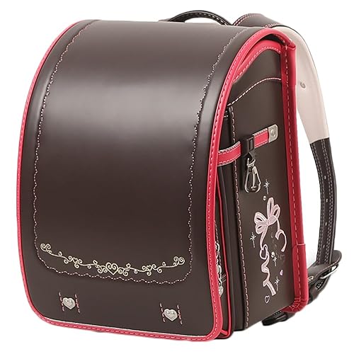 Star-Wind Randoseru backpack automatic school bag boys girls PU leather light weight Rain Cover, Coffee