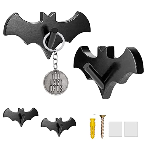 Bat Wall Hooks(Set of 4), Bat Key Holders, Multifunctional Hooks for Mugs, Purse, Towel, Clothes, Gothic Decor for Kitchen Bathroom Living Room or Bedroom-Blac-Wood