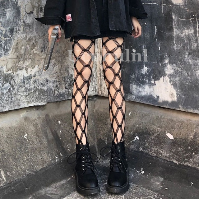 Goth 'Atomic' Black Fishnet Stockings
