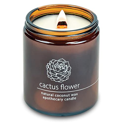 Hemlock Park Crackling Wood Wick Candle Handcrafted with Natural Coconut Wax and Essential Oils (Cactus Flower, Standard 8 oz) - Cactus Flower - Standard 8 oz
