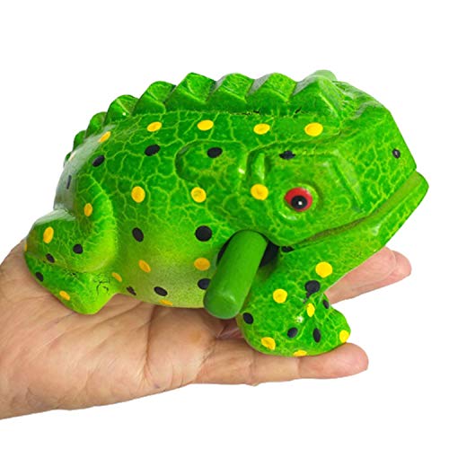 Cozinest Medium 6" Wood Frog Guiro Rasp Percussion Musical Instrument Tone Block Wooden Handcraft Percussion Instruments Products From Thailand Lucky Frog for Home Office Decor (Green) - Green