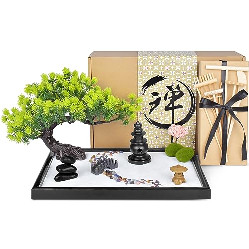 Artcome Japanese Zen Sand Garden for Desk - Home, Office Desk Accessories - Bamboo Crafted Meditation Therapy Tray - Mindful Relaxation and Meditation Tool for Stress Relief - Gift Set - Style 2