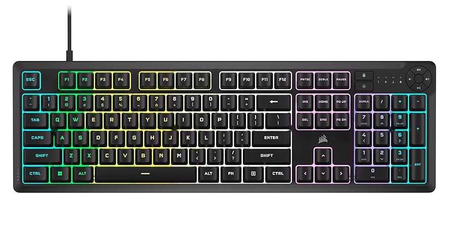 CORSAIR K55 CORE RGB Membrane Wired Gaming Keyboard – Quiet, Responsive Switches – Spill Resistance – Ten-Zone RGB – Media Keys – iCUE Compatible – QWERTY NA – PC, Mac – Black